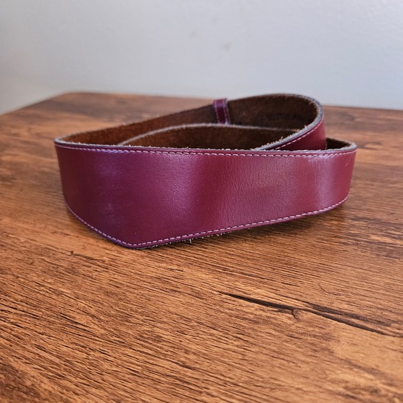 Vtg 80s Wide Burgundy Maroon Leather Curved Contour Waist Cinch Belt New York M - Picture 2 of 6